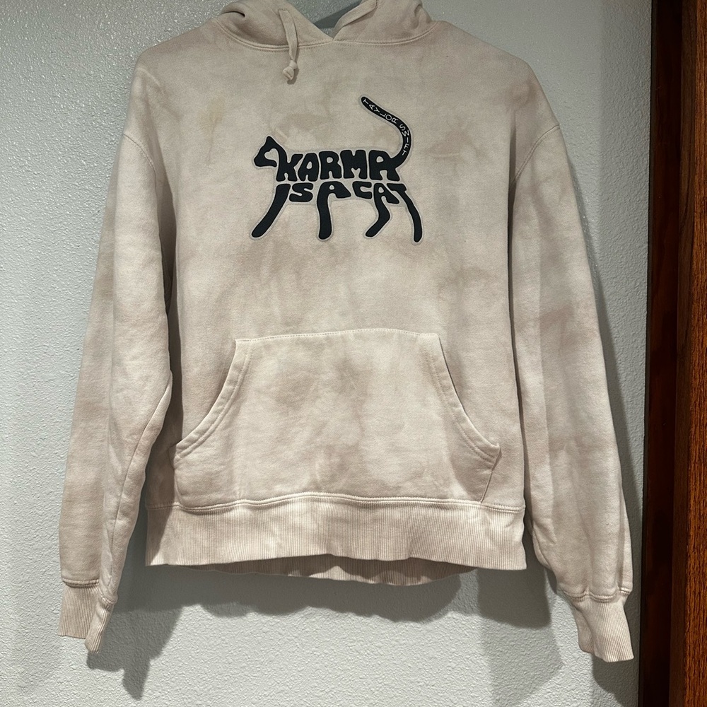 Taylor Swift Midnights Tour Karma Is A Cat Graphic Hoodie - Beige Tie-Dye